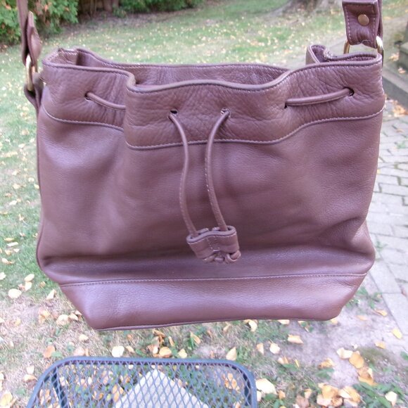 VTG Rolfs Y2K Brown Leather Cinch Drawstring Bucket Handbag Shoulder Bag Purse - Picture 1 of 8